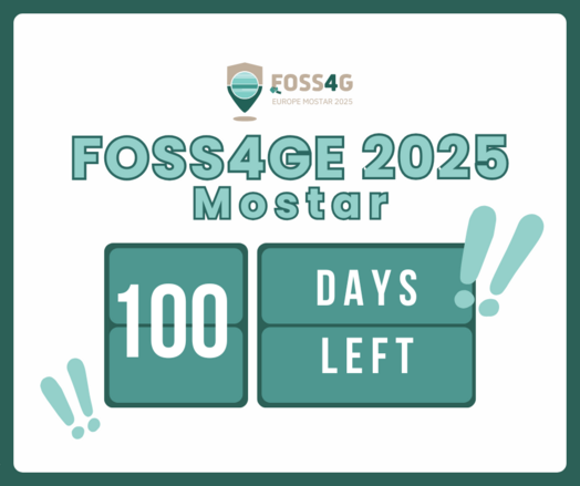 A graphic highlighting the 100th day of the countdown to FOSS4G Europe 2025.