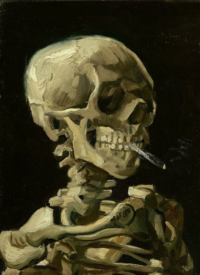 Vincent van Gogh (Néerlandais, 1853-1890)
Crâne d'un squelette avec une cigarette allumée (1885-1886)
Huile sur toile (32 × 24,5 cm)
Musée Van Gogh