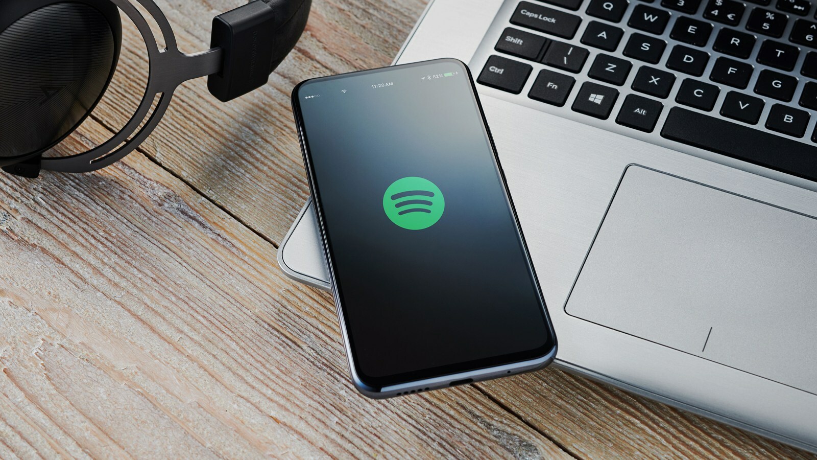 Editorial Use onlyMandatory Credit: Photo by Olly Curtis/Future/REX/Shutterstock (10139252ay)An Android Smartphone With The Spotify Music Logo Visible On Screen2018 Apple MacBook Air Product Shoot - 19 Nov 2018