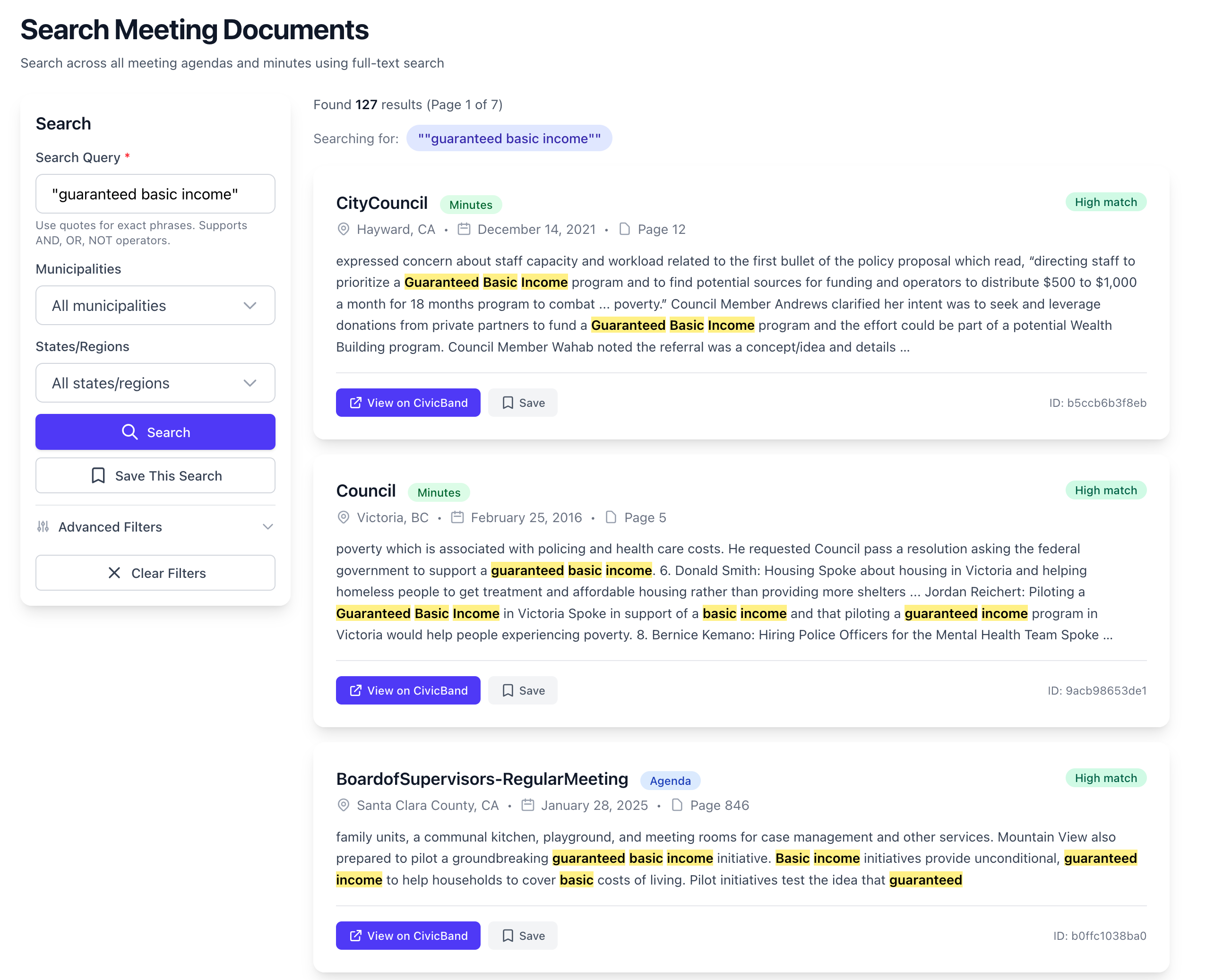 Search results for "guaranteed basic income" on civic.observer
