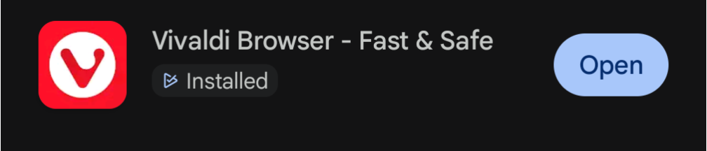 A screenshot of a freshly installed Vivaldi app